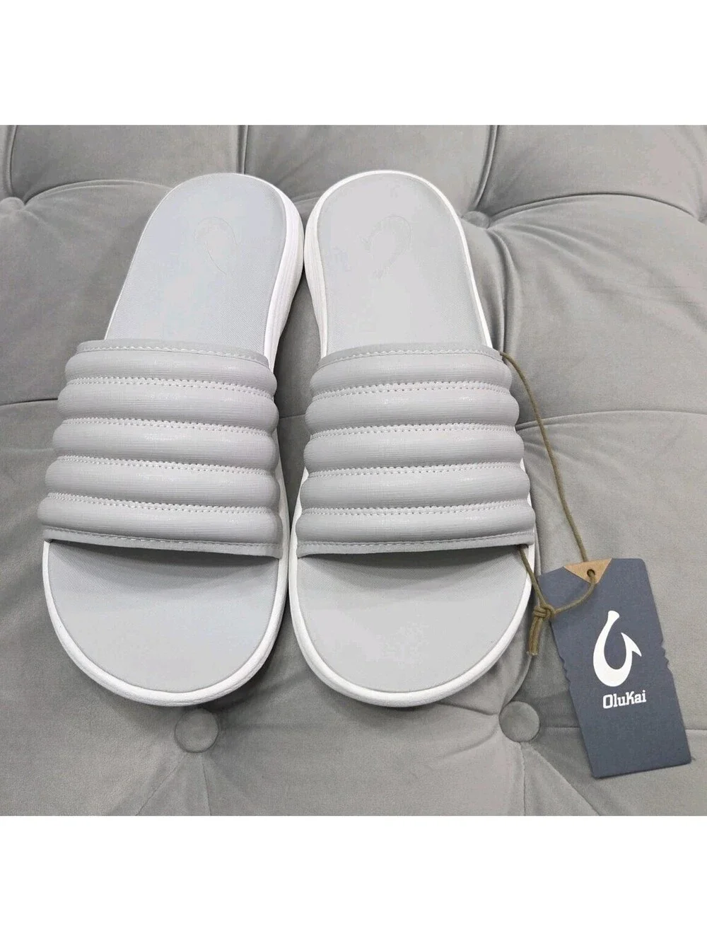 OluKai Komo Slide Grey Waterproof Comfort Sandals Flats Mens Shoes 13 New $99
